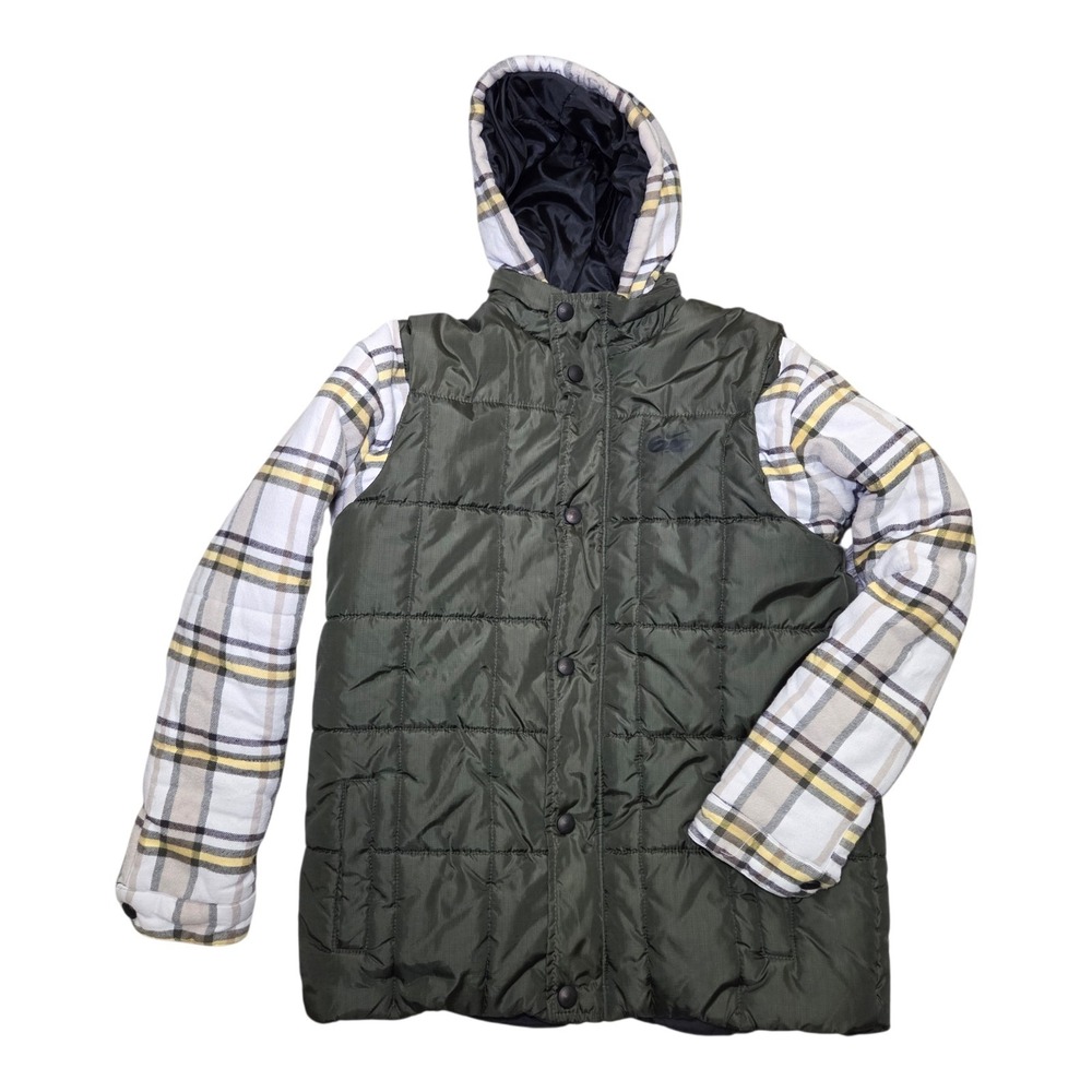Nike 6.0 Youth XL Plaid Hooded 2fer Green Jacket Puffer Vest Style Y2K